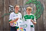23 June 2018; Donn Corrigan from St Patricks, Lisbellaw in Co. Fermanagh pictured with Dublin Camogie player Eve O'Brien at the John West Skills Day in the National Sports Campus on Saturday 23rd June. The Skills Day is an opportunity for Ireland’s rising football, hurling & camogie stars to show their skills as part of the John West Féile na nÓg and John West Féile na nGael competitions. At the National Sports Campus in Blanchardstown, Dublin. Photo by Seb Daly/Sportsfile