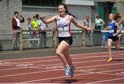 23 June 2018; Alice Rodgers of Ballymena Academy, Co. Antrim, celebrates winning the Girls 200m  event during the Irish Life Health Tailteann Games T&F Championships at Morton Stadium, in Santry, Dublin. Photo by Tomás Greally/Sportsfile