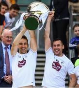 23 June 2018; Martin Fitzgerald, left, and Diarmuid Cahill of Kildare lift the cup following the Christy Ring Cup Final match between London and Kildare at Croke Park in Dublin. Photo by David Fitzgerald/Sportsfile
