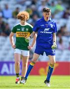 23 June 2018; Clare goalkeeper Michael Garrihy celebrates his side's first goal during the Electric Ireland Munster GAA Football Minor Championship Final match between Kerry and Clare at Páirc Ui Chaoimh in Cork. Photo by Stephen McCarthy/Sportsfile