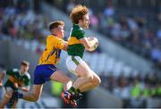 23 June 2018; Paul Walsh of Kerry in action against Darragh Connelly of Clare during the Electric Ireland Munster GAA Football Minor Championship Final match between Kerry and Clare at Páirc Ui Chaoimh in Cork. Photo by Stephen McCarthy/Sportsfile