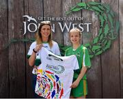23 June 2018; Kate Purcell from Muckalee GAA Club in Co. Kilkenny pictured with Roscommon Ladies Footballer Amanda McLoone at the John West Skills Day in the National Sports Campus on Saturday 23rd June. The Skills Day is an opportunity for Ireland’s rising football, hurling & camogie stars to show their skills as part of the John West Féile na nÓg and John West Féile na nGael competitions. At the National Sports Campus in Blanchardstown, Dublin. Photo by Seb Daly/Sportsfile