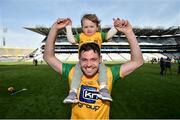 23 June 2018; Declan Coulter of Donegal celebrates with his daughter Lara, age 1, following the Nicky Rackard Cup Final match between Donegal and Warwickshire at Croke Park in Dublin. Photo by David Fitzgerald/Sportsfile