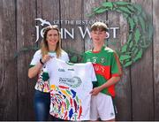 23 June 2018; Jack Byrne from Graguecullen GAA Club in Co. Laois pictured with Roscommon Ladies Footballer Amanda McLoone at the John West Skills Day in the National Sports Campus on Saturday 23rd June. The Skills Day is an opportunity for Ireland’s rising football, hurling & camogie stars to show their skills as part of the John West Féile na nÓg and John West Féile na nGael competitions. At the National Sports Campus in Blanchardstown, Dublin. Photo by Seb Daly/Sportsfile