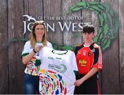23 June 2018; Keelan Maher from St Kevins GAA Club in Co. Louth pictured with Roscommon Ladies Footballer Amanda McLoone at the John West Skills Day in the National Sports Campus on Saturday 23rd June. The Skills Day is an opportunity for Ireland’s rising football, hurling & camogie stars to show their skills as part of the John West Féile na nÓg and John West Féile na nGael competitions. At the National Sports Campus in Blanchardstown, Dublin. Photo by Seb Daly/Sportsfile