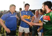23 June 2018; Kevin McLoughlin of Mayo shakes hands with Jack Kennedy of Tipperary and Tipperary manager Liam Kearns, left, after the GAA Football All-Ireland Senior Championship Round 2 match between Tipperary and Mayo at Semple Stadium in Thurles, Tipperary. Photo by Ray McManus/Sportsfile