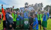 23 June 2018; Aoibhe Fleming of Metropolitan Girls League is presented the trophy by Chairperson of the FAI Women's Football Committee Niamh O'Donoghue, left, and Megan McCarthy from Fota Island Resort after the U12's Finals match between Metropolitan Girls League and Sligo/Leitrim League on the Saturday of the Fota Island Resort Gaynor Tournament at the University of Limerick in Limerick. Photo by Harry Murphy/Sportsfile