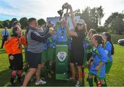 23 June 2018; Aoibhe Fleming of Metropolitan Girls League is presented the trophy by Chairperson of the FAI Women's Football Committee Niamh O'Donoghue, left, and Megan McCarthy from Fota Island Resort after the U12's Finals match between Metropolitan Girls League and Sligo/Leitrim League on the Saturday of the Fota Island Resort Gaynor Tournament at the University of Limerick in Limerick. Photo by Harry Murphy/Sportsfile