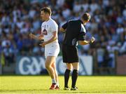 23 June 2018; Niall Kelly of Kildare leaves the field after being shown the black card by referee Joe McQuillan early in the first half during the GAA Football All-Ireland Senior Championship Round 2 match between Longford and Kildare at Glennon Brothers Pearse Park in Longford. Photo by Piaras Ó Mídheach/Sportsfile