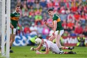 23 June 2018; Paul Geaney of Kerry scoring his side's third goal despite the efforts of Mark White of Cork during the Munster GAA Football Senior Championship Final match between Cork and Kerry at Páirc Ui Chaoimh in Cork. Photo by Eóin Noonan/Sportsfile