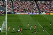 23 June 2018; Stephen O’Brien of Kerry, 12, celebrates with team-mate David Clifford after scoring his side's first goal past Cork goalkeeper Mark White during the Munster GAA Football Senior Championship Final match between Cork and Kerry at Páirc Ui Chaoimh in Cork. Photo by Stephen McCarthy/Sportsfile