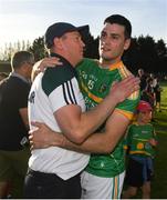 23 June 2018; Leitrim manager Brendan Guckian and Damien Moran celebrate their victory in the GAA Football All-Ireland Senior Championship Round 2 match between Leitrim and Louth at Páirc Seán Mac Diarmada in Carrick-on-Shannon, Co. Leitrim. Photo by Ramsey Cardy/Sportsfile