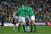 23 June 2018; Ireland captain Peter O'Mahony, left, and team-mate Jack McGrath run out together on the occasion of both earning their 50th cap for Ireland prior to the 2018 Mitsubishi Estate Ireland Series 3rd Test match between Australia and Ireland at Allianz Stadium in Sydney, Australia. Photo by Brendan Moran/Sportsfile