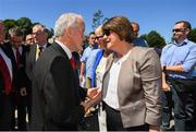 24 June 2018; Ulster GAA President Michael Hasson and DUP leader Arlene Foster prior to the Ulster GAA Football Senior Championship Final match between Donegal and Fermanagh at St Tiernach's Park in Clones, Monaghan. Photo by Ramsey Cardy/Sportsfile