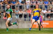 24 June 2018; Pearse Lillis of Clare reacts to missing a shoot under pressure from Niall Darby of Offaly during the GAA Football All-Ireland Senior Championship Round 2 match between Offaly and Clare at Bord Na Mona O’Connor Park in Tullamore, Offaly. Photo by Harry Murphy/Sportsfile