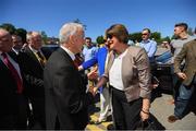 24 June 2018; Ulster GAA President Michael Hasson with DUP leader Arlene Foster prior to the Ulster GAA Football Senior Championship Final match between Donegal and Fermanagh at St Tiernach's Park in Clones, Monaghan. Photo by Ramsey Cardy/Sportsfile