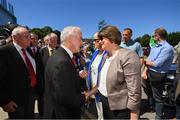 24 June 2018; Ulster GAA President Michael Hasson and DUP leader Arlene Foster prior to the Ulster GAA Football Senior Championship Final match between Donegal and Fermanagh at St Tiernach's Park in Clones, Monaghan. Photo by Ramsey Cardy/Sportsfile