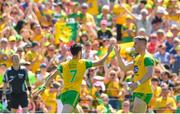 24 June 2018; Ryan McHugh of Donegal celebrates with Patrick McBrearty, right, after scoring his side's second goal of the game during the Ulster GAA Football Senior Championship Final match between Donegal and Fermanagh at St Tiernach's Park in Clones, Monaghan. Photo by Ramsey Cardy/Sportsfile