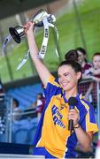 24 June 2018; Roscommon captain Sinead Kenny lifts the trophy following her side's victory during the TG4 Connacht Ladies Intermediate Football Final match between Sligo and Roscommon at Elvery’s MacHale Park in Castlebar, Mayo. Photo by Seb Daly/Sportsfile