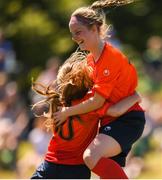 24 June 2018; Saoirse Healey of Galway celebrates with team mate Abbie Callanan after scoring her side's second goal during the U16 Gaynor Cup Final match between Midlands League and Galway League on Day 2 of the Fota Island Resort Gaynor Tournament at the University of Limerick in Limerick. Photo by Eóin Noonan/Sportsfile