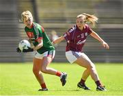 24 June 2018; Fiona McHale of Mayo in action against Caitriona Cormican of Galway during the TG4 Connacht Ladies Senior Football Final match between Mayo and Galway at Elvery’s MacHale Park in Castlebar, Mayo. Photo by Seb Daly/Sportsfile