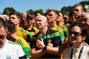 24 June 2018; Donegal manager Declan Bonner watches on during the speeches after the Ulster GAA Football Senior Championship Final match between Donegal and Fermanagh at St Tiernach's Park in Clones, Monaghan. Photo by Oliver McVeigh/Sportsfile