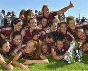 24 June 2018; Galway players celebrate with the trophy following their side's victory during the TG4 Connacht Ladies Senior Football Final match between Mayo and Galway at Elvery’s MacHale Park in Castlebar, Mayo. Photo by Seb Daly/Sportsfile
