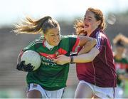 24 June 2018; Sarah Rowe of Mayo in action against Sarah Lynch of Galway during the TG4 Connacht Ladies Senior Football Final match between Mayo and Galway at Elvery’s MacHale Park in Castlebar, Mayo. Photo by Seb Daly/Sportsfile