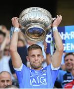 24 June 2018; Dublin captain Jonny Cooper lifts the Delaney Cup following the Leinster GAA Football Senior Championship Final match between Dublin and Laois at Croke Park in Dublin. Photo by Stephen McCarthy/Sportsfile