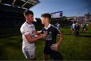 24 June 2018; Evan Comerford of Dublin, right, and Graham Brody of Laois following the Leinster GAA Football Senior Championship Final match between Dublin and Laois at Croke Park in Dublin. Photo by Stephen McCarthy/Sportsfile