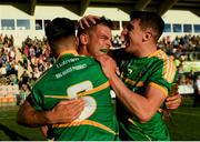 23 June 2018; Leitrim players, from left, James Rooney, Donal Wrynn and Jack Heslin celebrate following the GAA Football All-Ireland Senior Championship Round 2 match between Leitrim and Louth at Páirc Seán Mac Diarmada in Carrick-on-Shannon, Co. Leitrim. Photo by Ramsey Cardy/Sportsfile