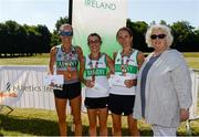 24 June 2018; Athletics Ireland president Georgina Drumm, with female runners, from left, Zoe Quinn, 3rd place, Annette Kealy, 1st place, and Fiona Stack, 2nd place, all from Raheny Shamrock AC, after the Irish Runner 5 Mile at the Phoenix Park in Dublin. Photo by Piaras Ó Mídheach/Sportsfile