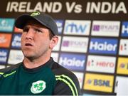26 June 2018; Ireland captain Gary Wilson speaking during a Cricket Ireland Press Conference at Malahide Cricket Club in Dublin. Photo by Seb Daly/Sportsfile