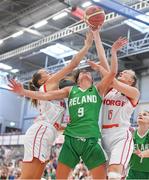 26 June 2018; Grainne Dwyer of Ireland is blocked by Amanda Allen, left, and Anna Hammer of Norway during the FIBA 2018 Women's European Championships for Small Nations Group B match between Norway and Ireland at the Mardyke Arena in Cork, Ireland. Photo by Brendan Moran/Sportsfile