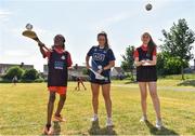 27 June 2018; Ali Twomey of Dublin, along with Cindy Nwedo, aged 10, left, and Nicole Nowakowska, aged 11, from St Ultans, Cherry Orchard, were in Ballyfermot Sports Complex today at the AIG Heroes event, an initiative which helps support local grassroots communities by partnering with Dublin GAA and others to use sport as a means to build self-confidence and social skills in young kids. To further promote these efforts AIG Insurance gifted GAA equipment to primary schools in the area. Photo by Sam Barnes/Sportsfile