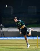 27 June 2018; George Dockrell of Ireland warms-up prior to the T20 International match between Ireland and India at Malahide Cricket Club Ground in Dublin. Photo by Seb Daly/Sportsfile