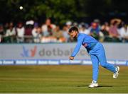 27 June 2018; Kuldeep Yadav of India in action during the T20 International match between Ireland and India at Malahide Cricket Club Ground in Dublin. Photo by Seb Daly/Sportsfile