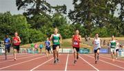 23 June 2018; Robert O'Domhnaill of Connaught, centre, leads, left, Ciaran McManus of Leinster and Austin Hargan of Ulster, on his way to winning the Boys 400m event, during the Irish Life Health Tailteann Games T&F Championships at Morton Stadium, in Santry, Dublin. Photo by Tomás Greally/Sportsfile