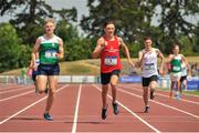 23 June 2018; Robert O'Domhnaill of Connaught, centre, leads, left, Ciaran McManus of Leinster and Austin Hargan of Ulster, on his way to winning the Boys 400m event, during the Irish Life Health Tailteann Games T&F Championships at Morton Stadium, in Santry, Dublin. Photo by Tomás Greally/Sportsfile