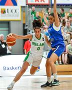 28 June 2018; Grainne Dwyer of Ireland in action against Eleni Oikonomidou of Cyprus during the FIBA 2018 Women's European Championships for Small Nations Group B match between Ireland and Cyprus at Mardyke Arena, Cork, Ireland. Photo by Brendan Moran/Sportsfile