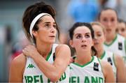 28 June 2018; Ireland captain Grainne Dwyer, left, with team-mate Aine McKenna during the national anthems prior to the FIBA 2018 Women's European Championships for Small Nations Group B match between Ireland and Cyprus at Mardyke Arena, Cork, Ireland. Photo by Brendan Moran/Sportsfile
