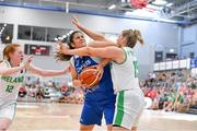 28 June 2018; Eleni Pilakouta of Cyprus in action against Sorcha Tiernan and Hannah Thornton of Ireland during the FIBA 2018 Women's European Championships for Small Nations Group B match between Ireland and Cyprus at Mardyke Arena, Cork, Ireland. Photo by Brendan Moran/Sportsfile