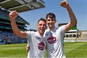 24 June 2018; Kildare's Mark Nolan, left, and Eoghan McMonagle celebrate after the Leinster GAA Football Junior Championship Final match between Kildare and Meath at Croke Park in Dublin. Photo by Piaras Ó Mídheach/Sportsfile