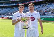 24 June 2018; Kildare's Kevin Corrigan, left, and Kevin McKeown with the cup after the Leinster GAA Football Junior Championship Final match between Kildare and Meath at Croke Park in Dublin. Photo by Piaras Ó Mídheach/Sportsfile
