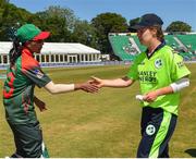 29 June 2018; Captains Salma Khatun of Bangladesh, left, and Laura Delany of Ireland shake hands following the Women's T20 International match between Ireland and Bangladesh at Malahide Cricket Club Ground in Dublin. Photo by Seb Daly/Sportsfile