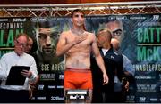 29 June 2018; Michael Conlan weighs in ahead of his Super Featherweight bout with Adeilson Dos Santos at the Europa Hotel in Belfast. Photo by Mark Marlow/Sportsfile