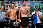 29 June 2018; Jack Catterall, left, and Tyrone McKenna weigh in ahead of their Super Lightweight bout at the Europa Hotel in Belfast. Photo by Mark Marlow/Sportsfile