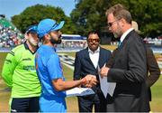 29 June 2018; India captain Virat Kohli, left, and and match referee Chris Broad prior to the T20 International match between Ireland and India at Malahide Cricket Club Ground in Dublin. Photo by Seb Daly/Sportsfile
