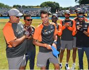 29 June 2018; Siddarth Kaul of India, centre, is presented with his debut cap prior to the T20 International match between Ireland and India at Malahide Cricket Club Ground in Dublin. Photo by Seb Daly/Sportsfile
