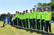 29 June 2018; Ireland players during the national anthem prior to the T20 International match between Ireland and India at Malahide Cricket Club Ground in Dublin. Photo by Seb Daly/Sportsfile